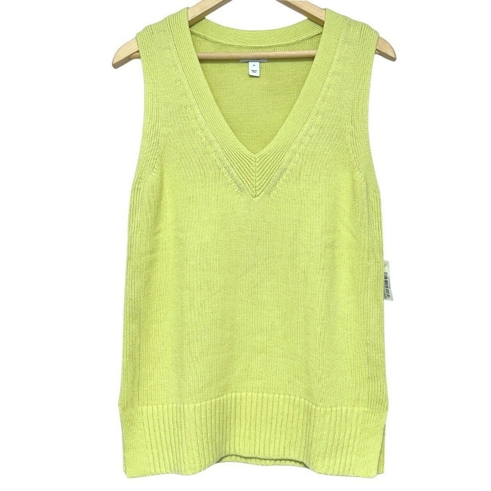 Daily Ritual Oversize Sweater Vest NWT Womens XS Green V-Neck Knit Prep Academia